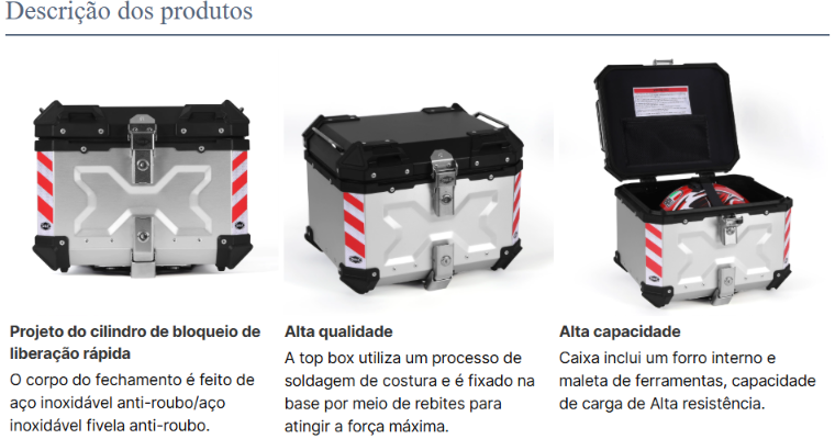 Caixa de alumínio para bagagem de motocicleta traseira fino 85L prata F2-MOTO