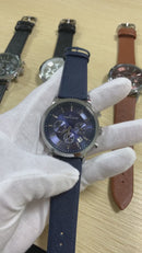 Relógio de luxo, couro, inoxidável, prova d'água, quartzo