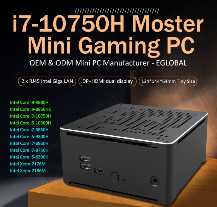 Mini PC Game i9-9880H/8950HK DDR4 até 64GB, 1 x Mini-DP