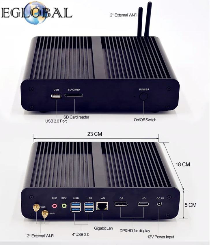 PC industrial Fanless Intel I7 8550U, DDR4, DP, HD, LAN, Leitor SD, SPK, MIC